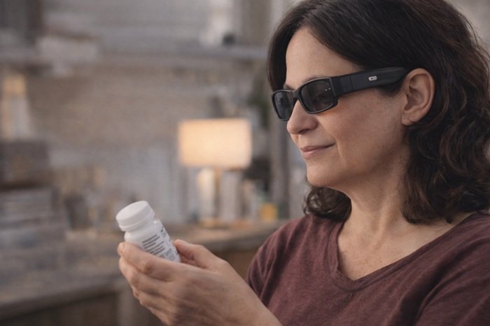 Woman reading text with AI glasses